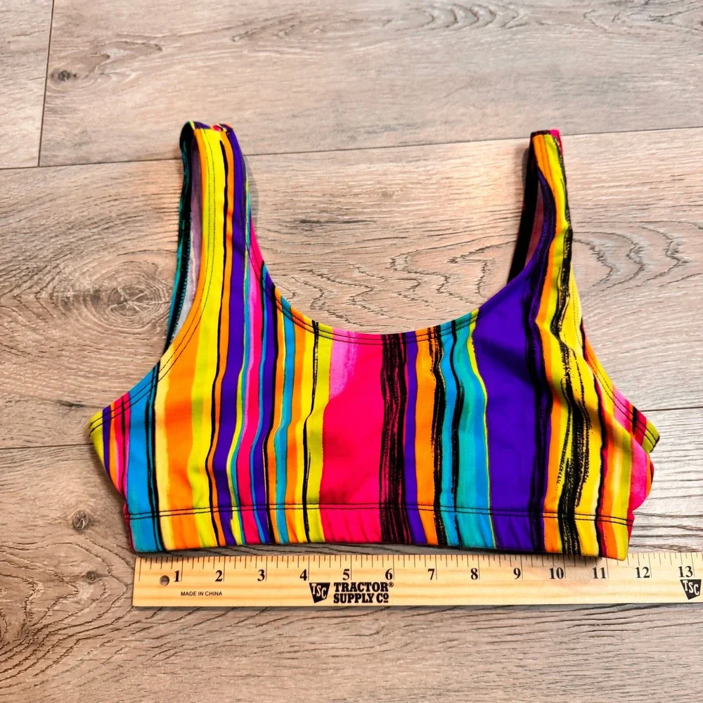 Y2K Danskin Vintage Medium Striped‎ Swimsuit Set Colorful 90s Style Bikini Top